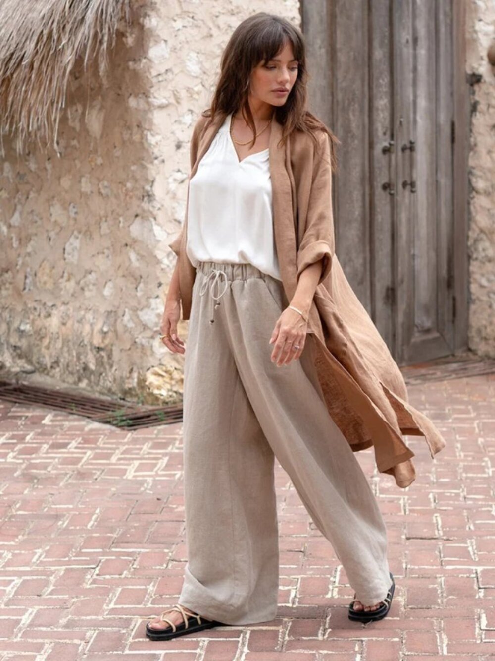 Nomad the Label NWT Sundara Linen Wide Leg Pants Flax L